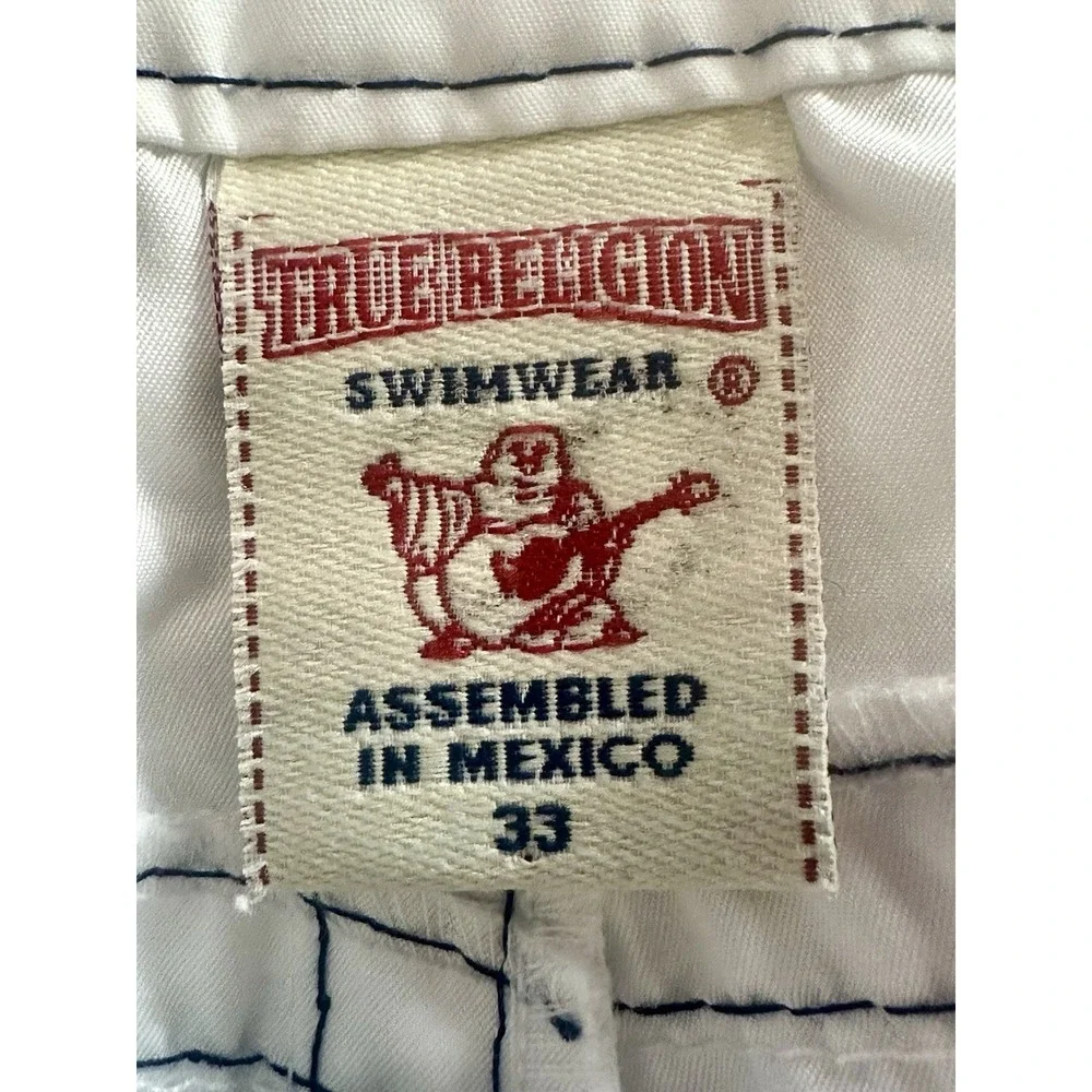 True Religion World Tour Mens White Swim Trunks Shorts SZ 33